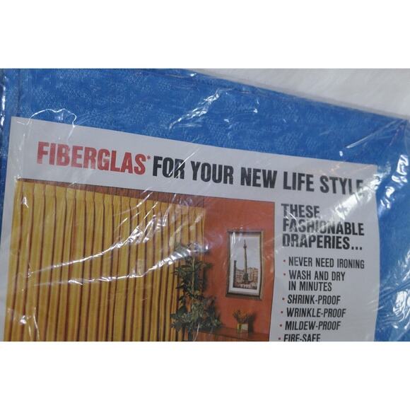 NEW Vintage MCM Mid-Century Modern Blue Fiberglass Draperies Curtains 50x36 - Picture 4 of 8